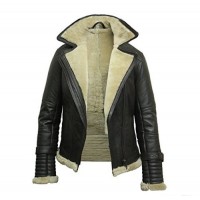 Women's Aviator Sheepskin Shearling Bomber Fur Jacket